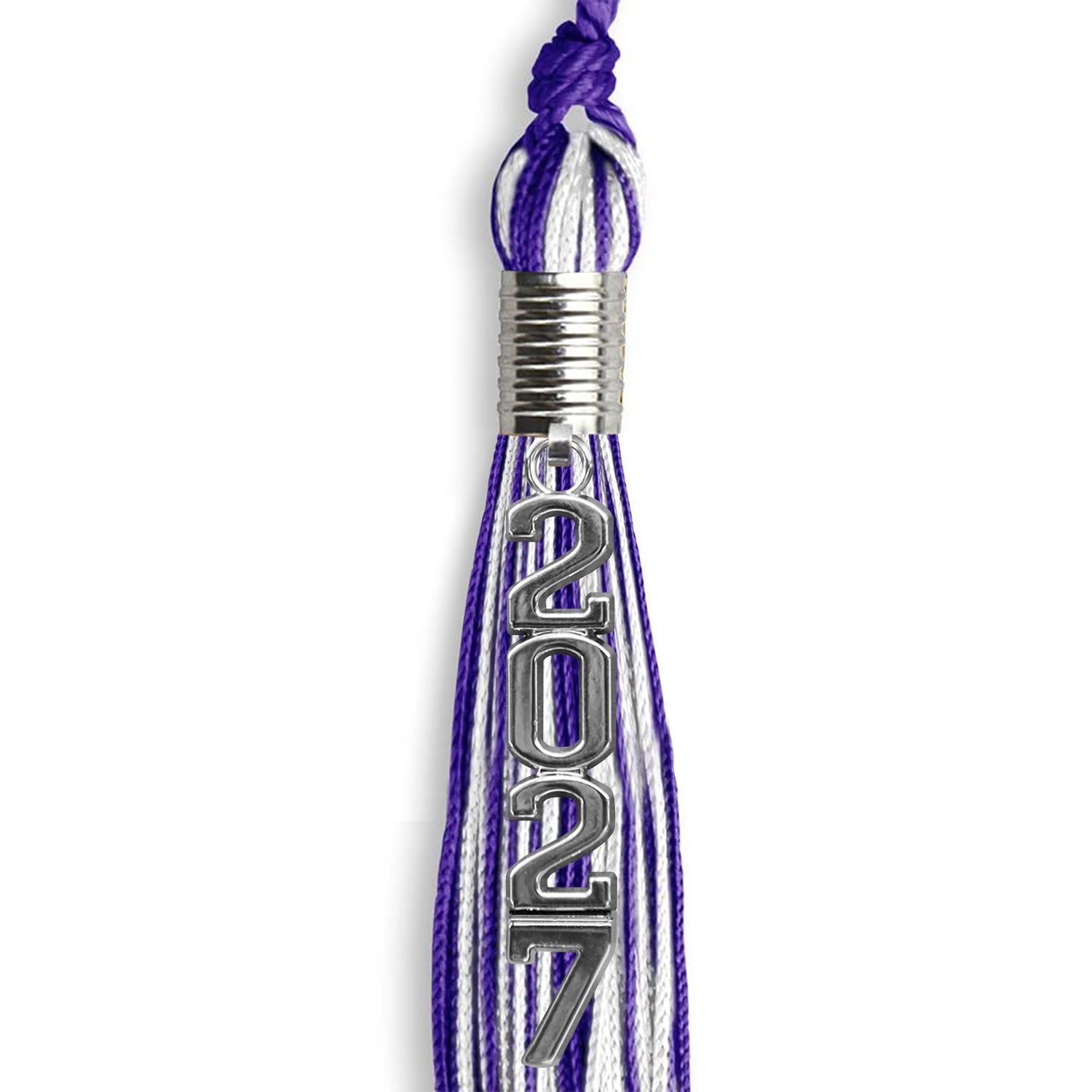 Purple/White Mixed Color Graduation Tassel with Stacked Silver Date Drop - Endea Graduation