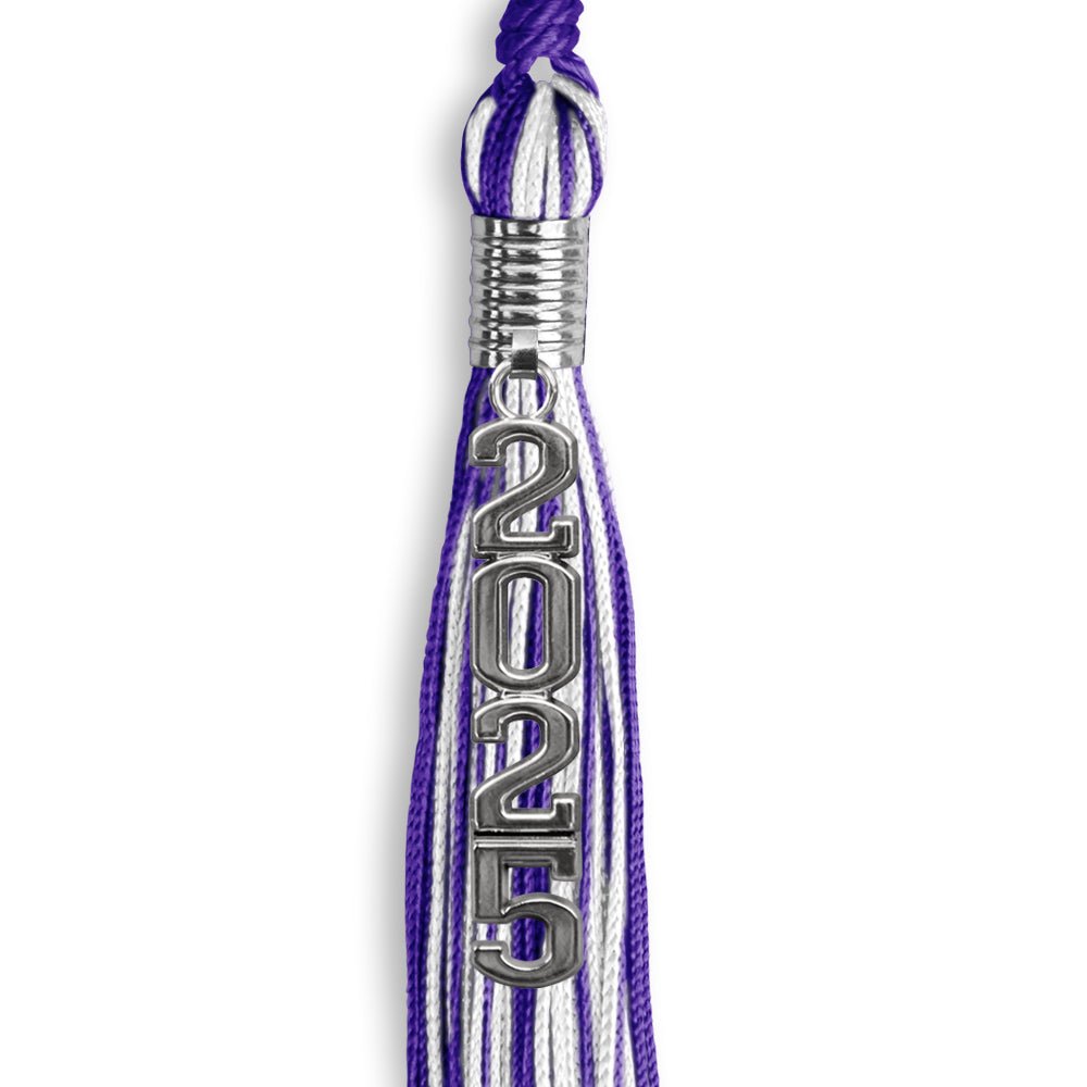 Purple/White Mixed Color Graduation Tassel with Stacked Silver Date Drop - Endea Graduation