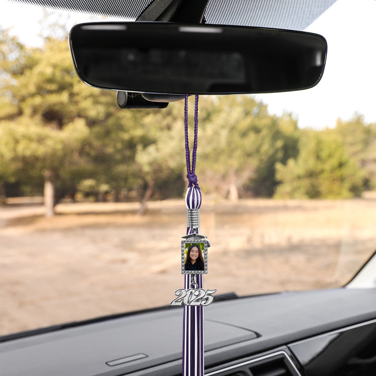 Purple/White Tassel with Photo Frame Charm and Year Date Drop - Endea Graduation