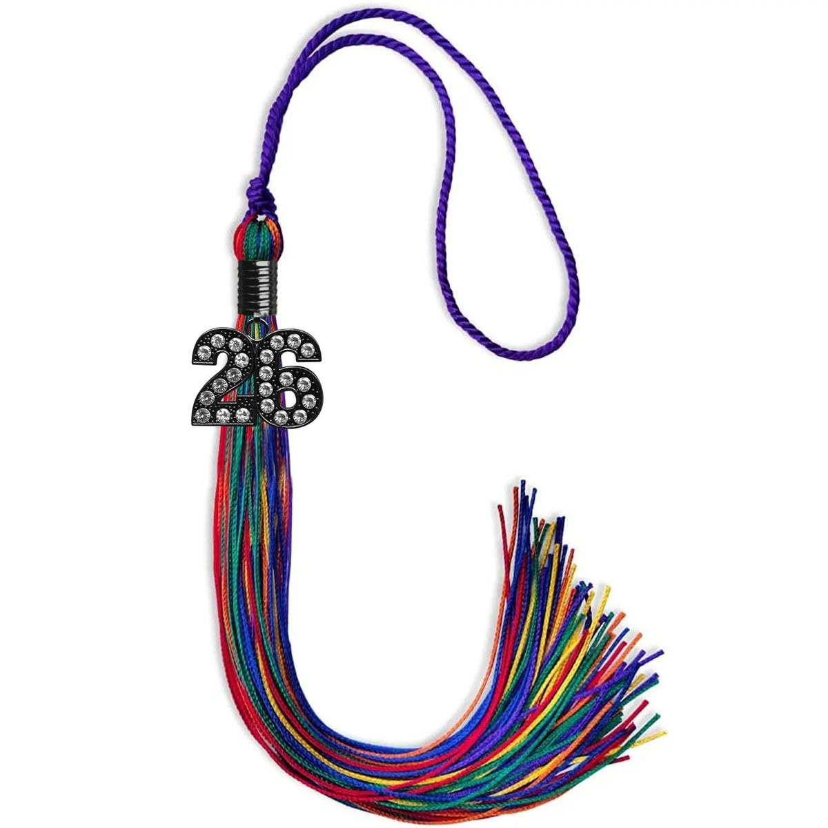 Rainbow Graduation Tassel with Black Bling Charm by Endea Graduation
