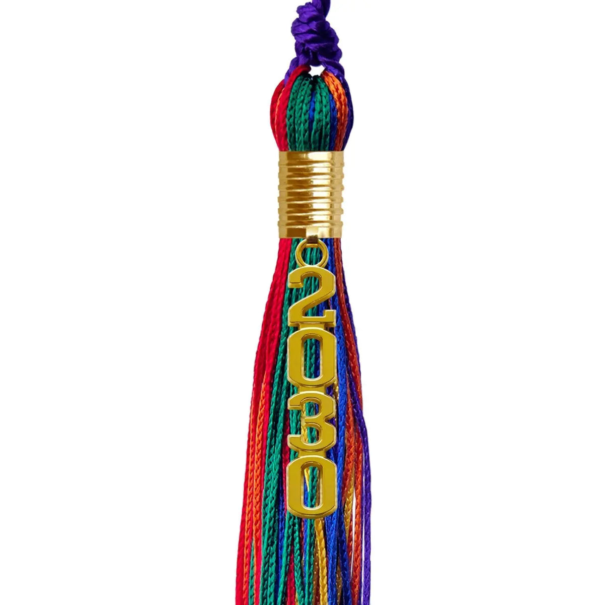 Rainbow Graduation Tassel with Gold Stacked Date Drop by Endea Graduation