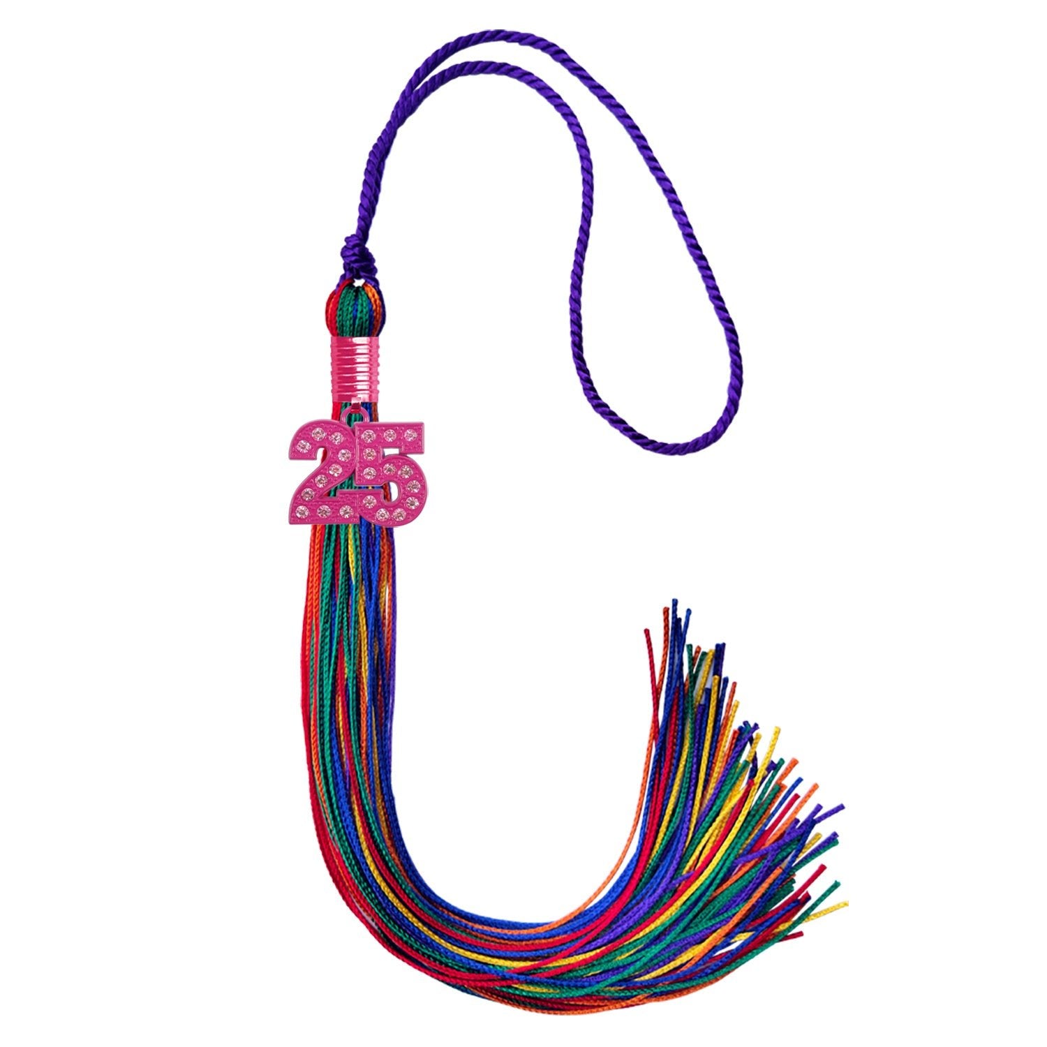 Rainbow Graduation Tassel with Pink Bling Charm - Endea Graduation