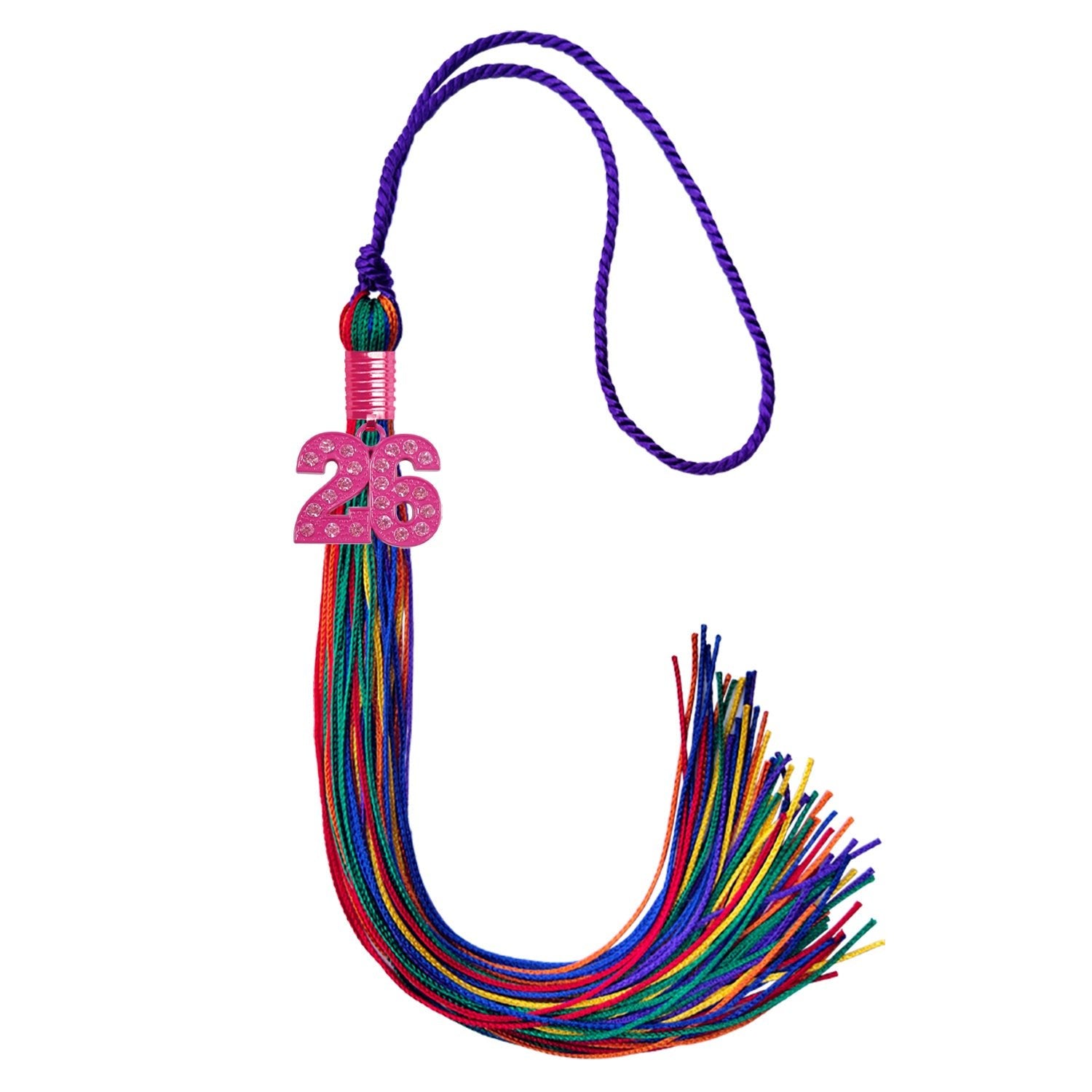 Rainbow Graduation Tassel with Pink Bling Charm - Endea Graduation