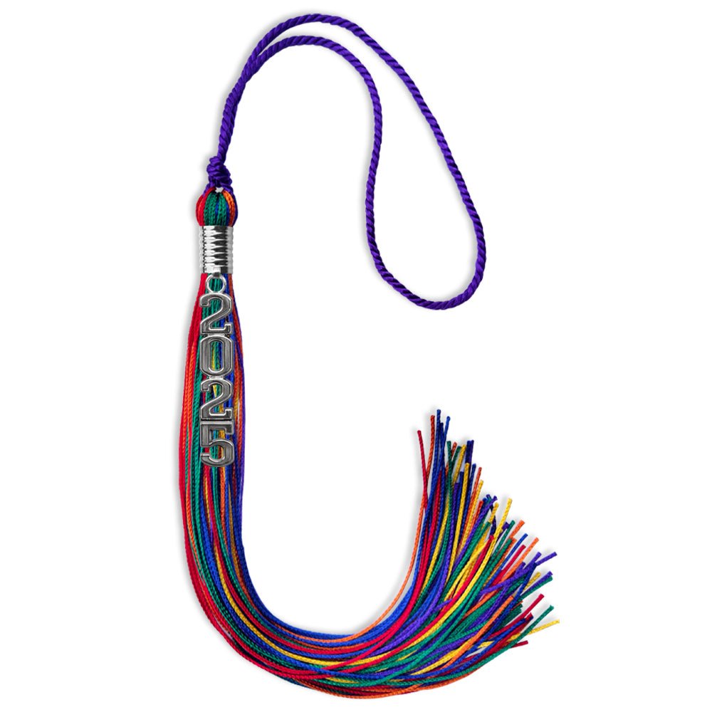 Rainbow Graduation Tassel with Silver Stacked Date Drop - Endea Graduation