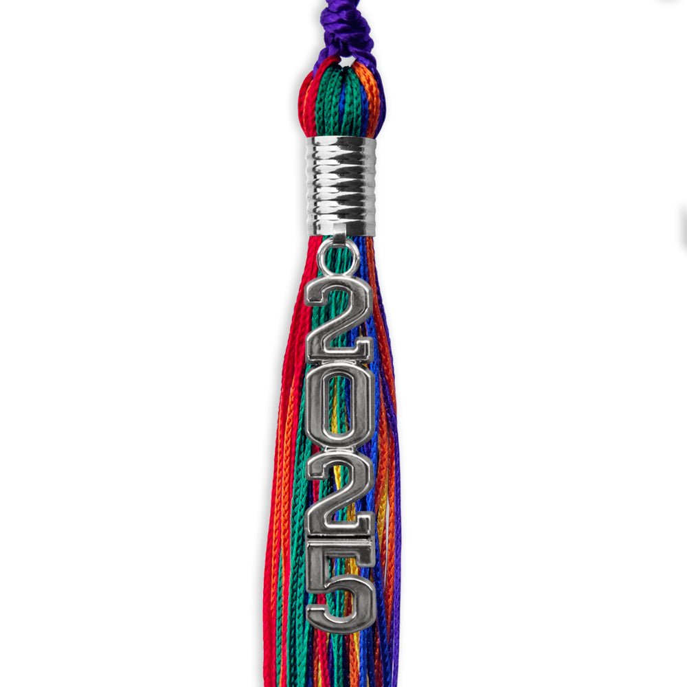 Rainbow Graduation Tassel with Silver Stacked Date Drop - Endea Graduation