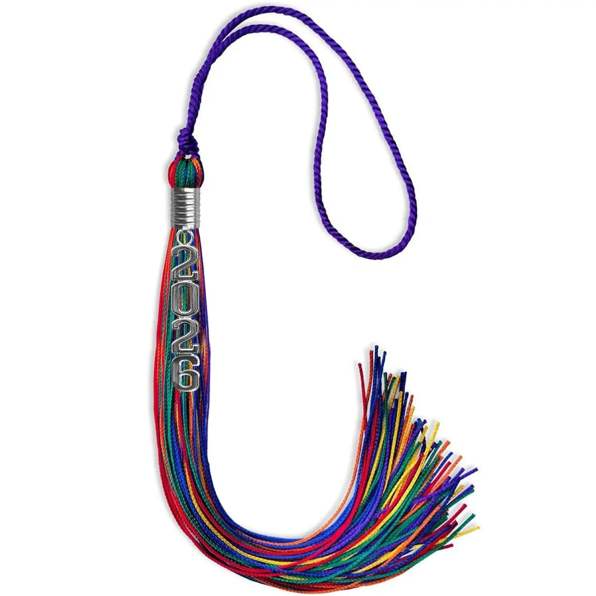 Rainbow Graduation Tassel with Silver Stacked Date Drop by Endea Graduation