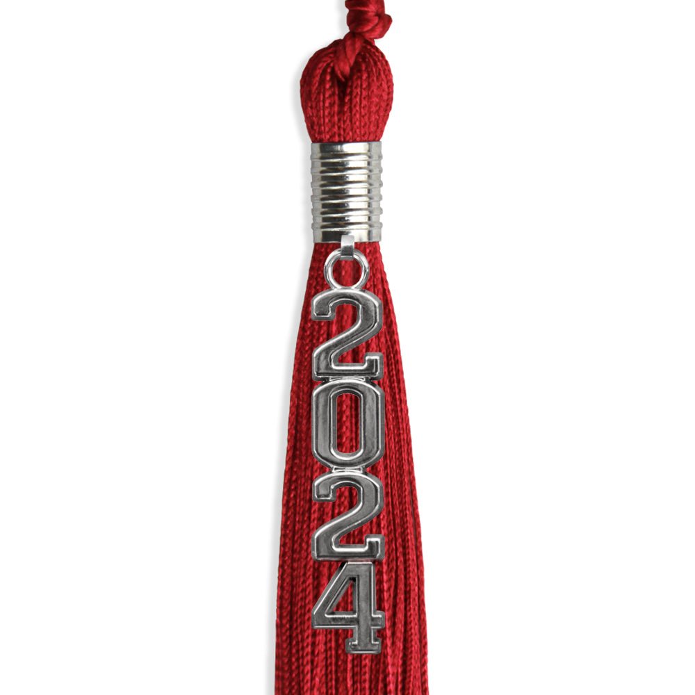 Red Graduation Tassel with Silver Stacked Date Drop - Endea Graduation