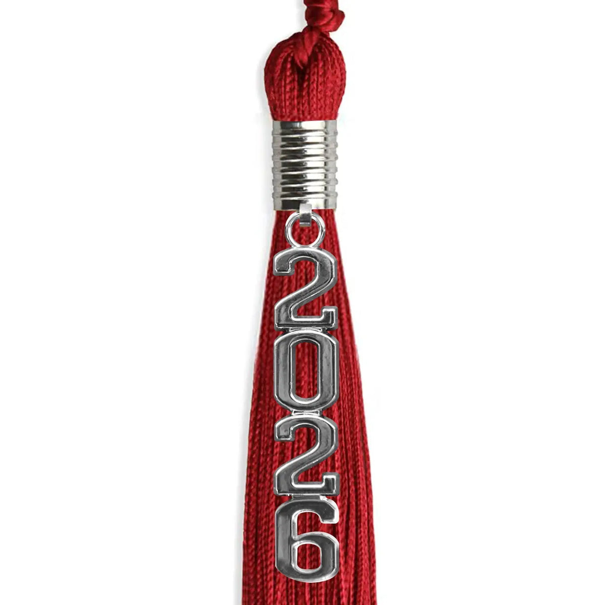 Red Graduation Tassel with Silver Stacked Date Drop by Endea Graduation