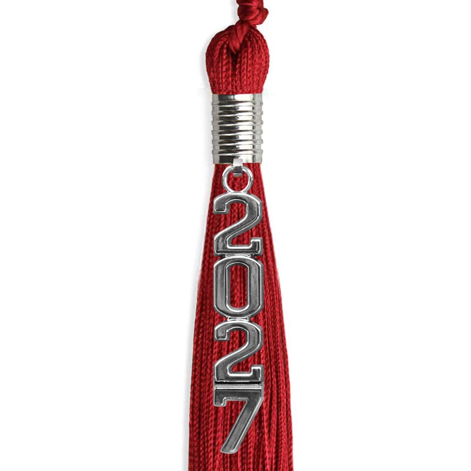 Red Graduation Tassel with Silver Stacked Date Drop - Endea Graduation