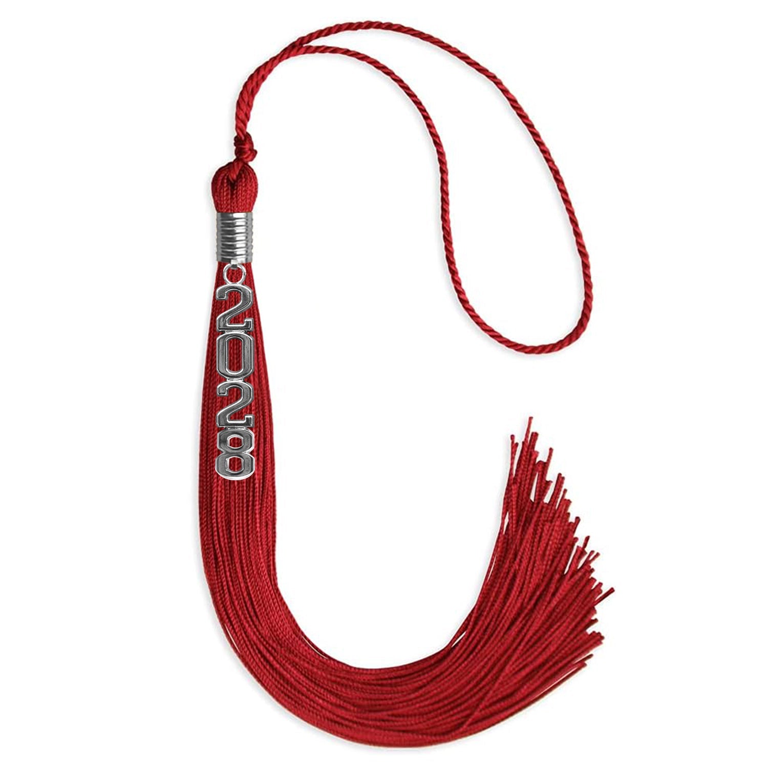 Red Graduation Tassel with Silver Stacked Date Drop - Endea Graduation