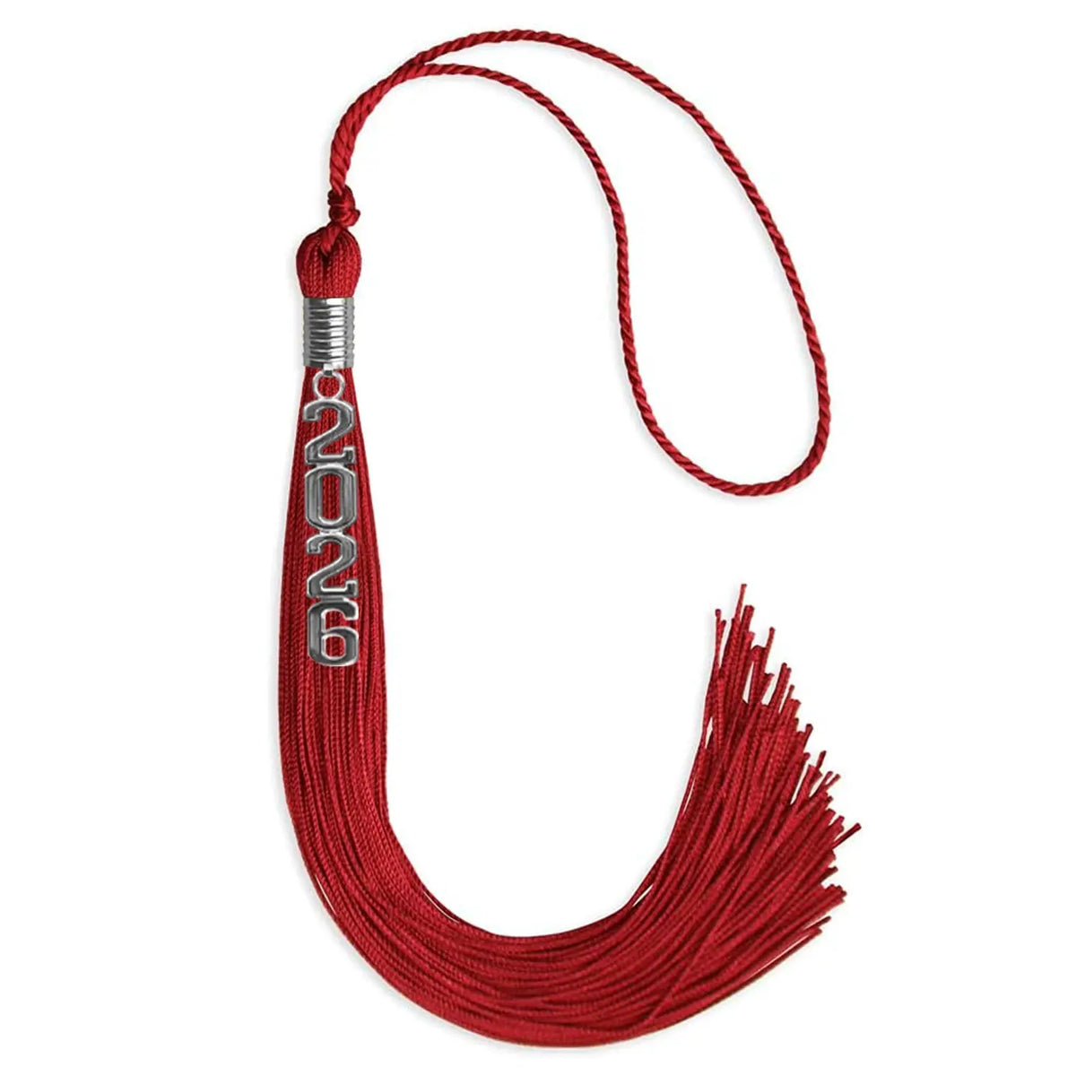 Red Graduation Tassel with Silver Stacked Date Drop by Endea Graduation