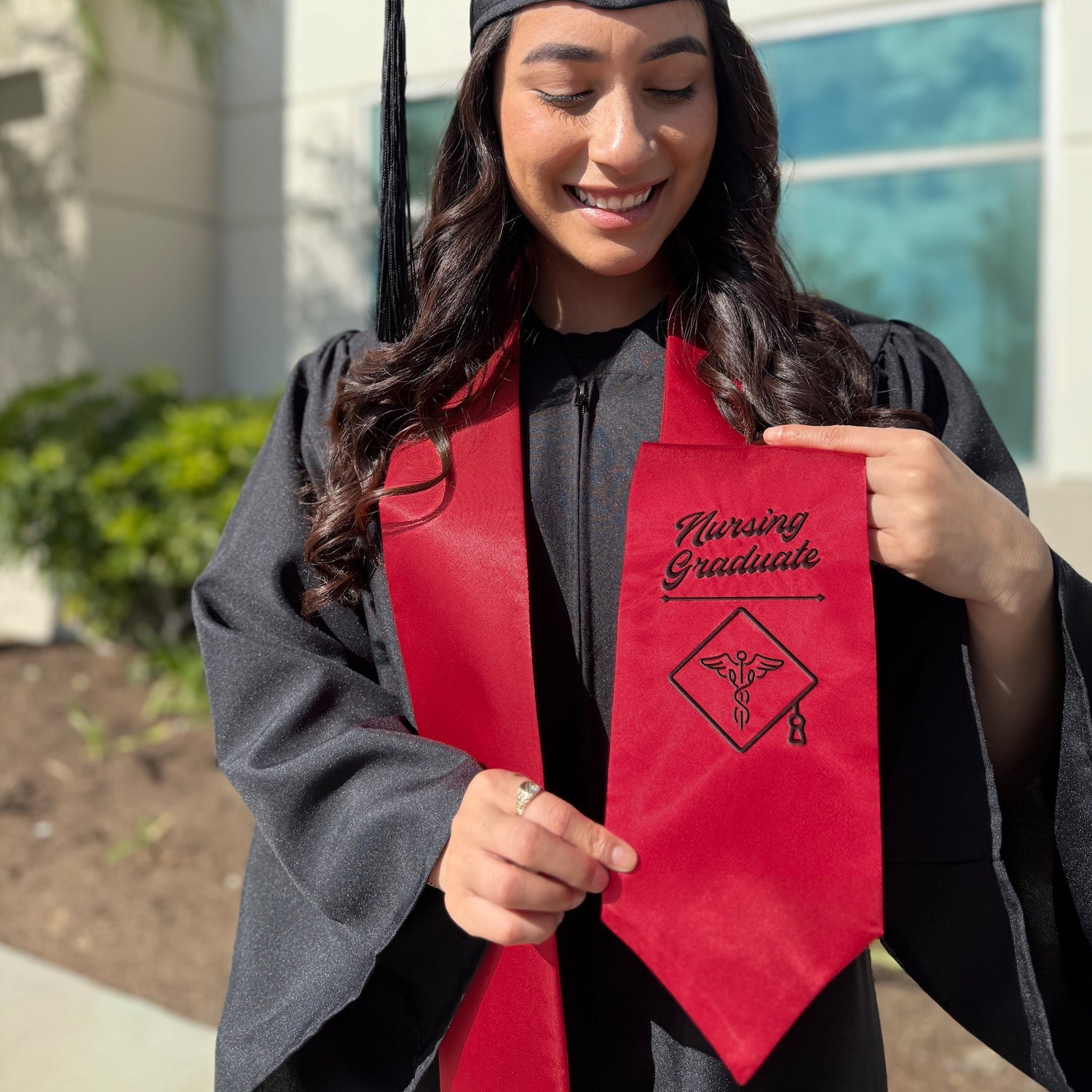 Red Nursing Graduate Stole/Sash with Classic Tips - Endea Graduation