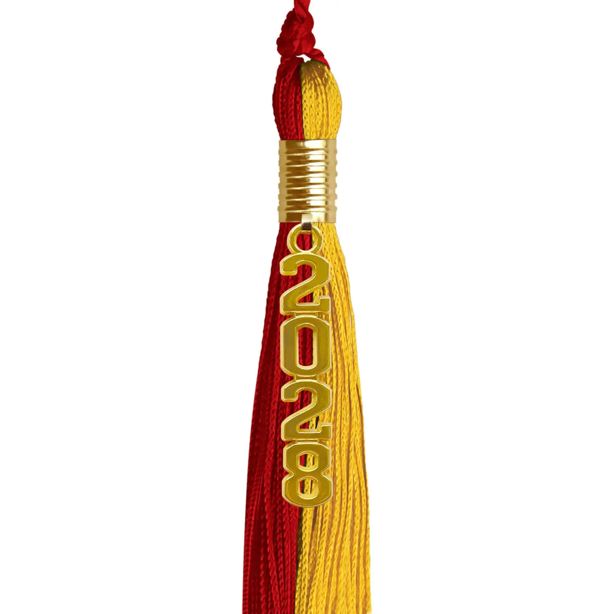 Red/Gold Graduation Tassel with Gold Stacked Date Drop - Endea Graduation