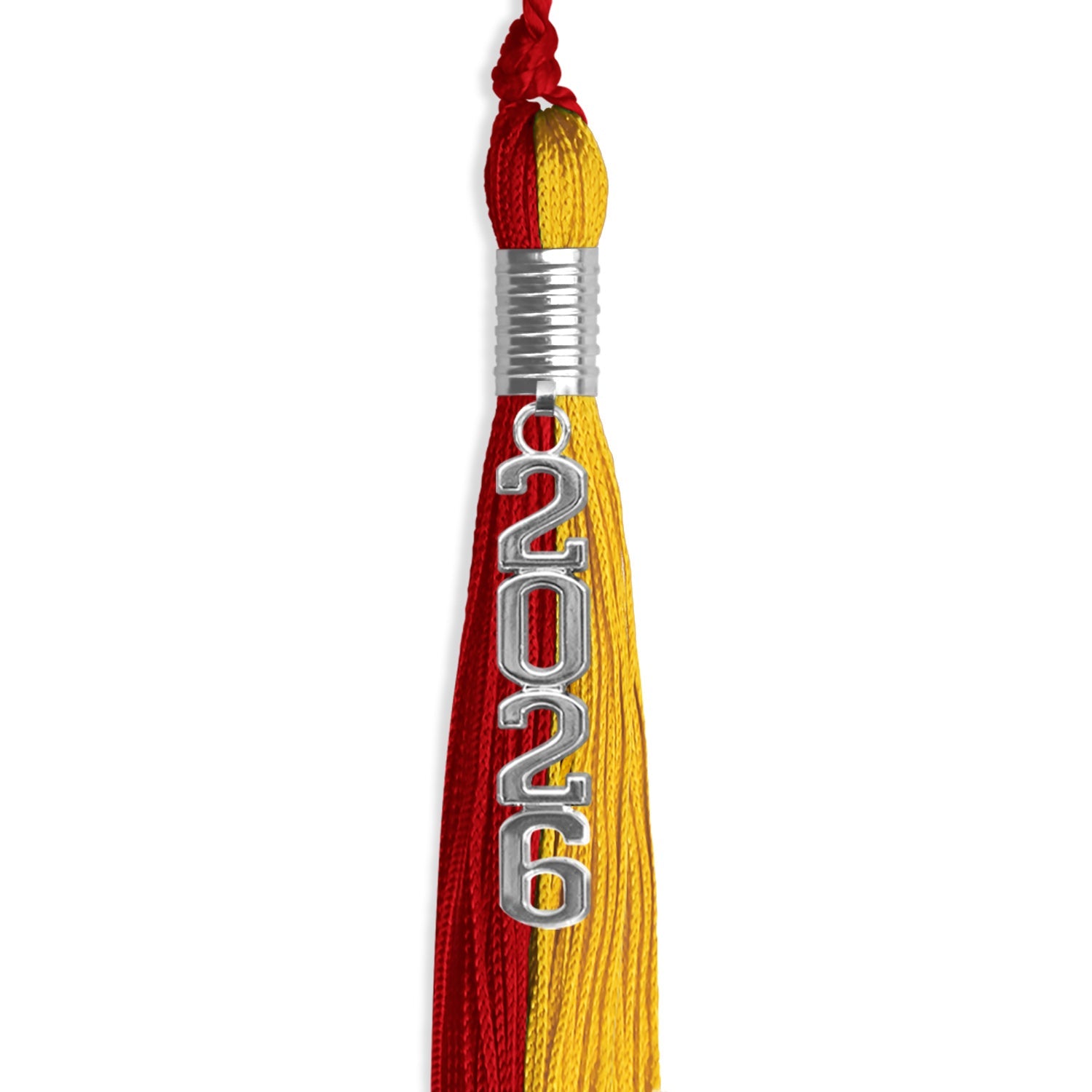 Red/Gold Graduation Tassel with Silver Stacked Date Drop - Endea Graduation