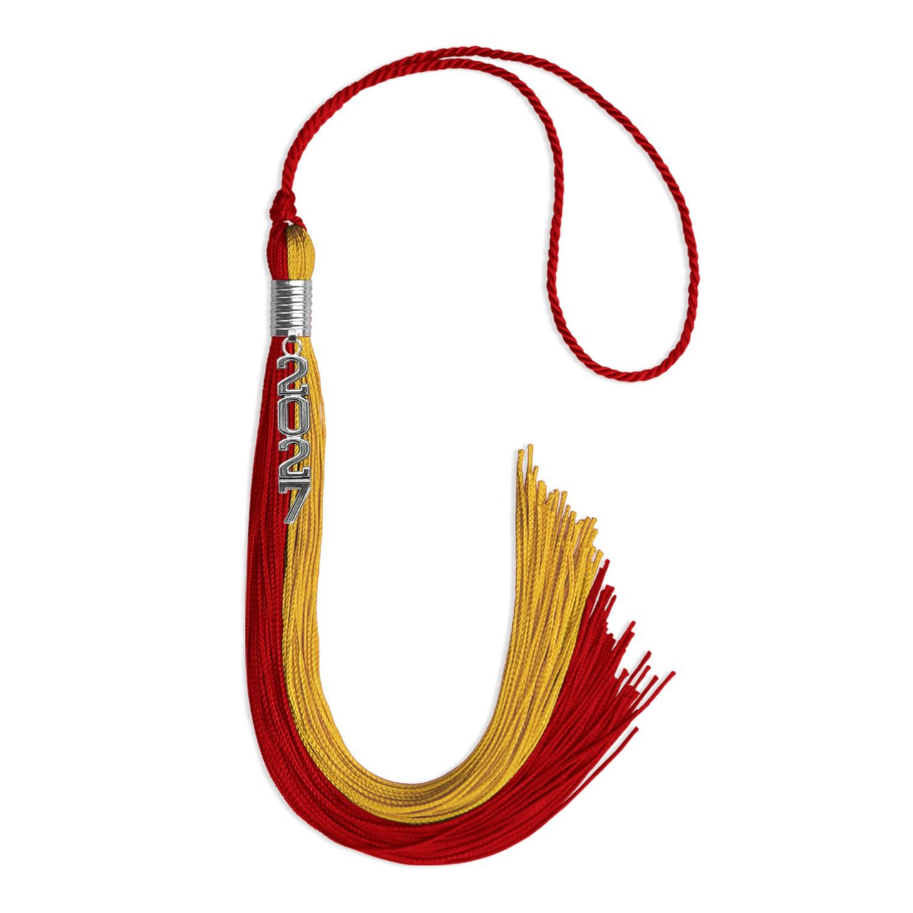 Red/Gold Graduation Tassel with Silver Stacked Date Drop - Endea Graduation