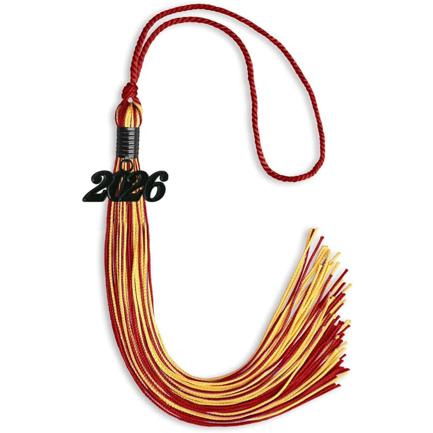 Red/Gold Mixed Color Graduation Tassel with Black Date Drop - Endea Graduation