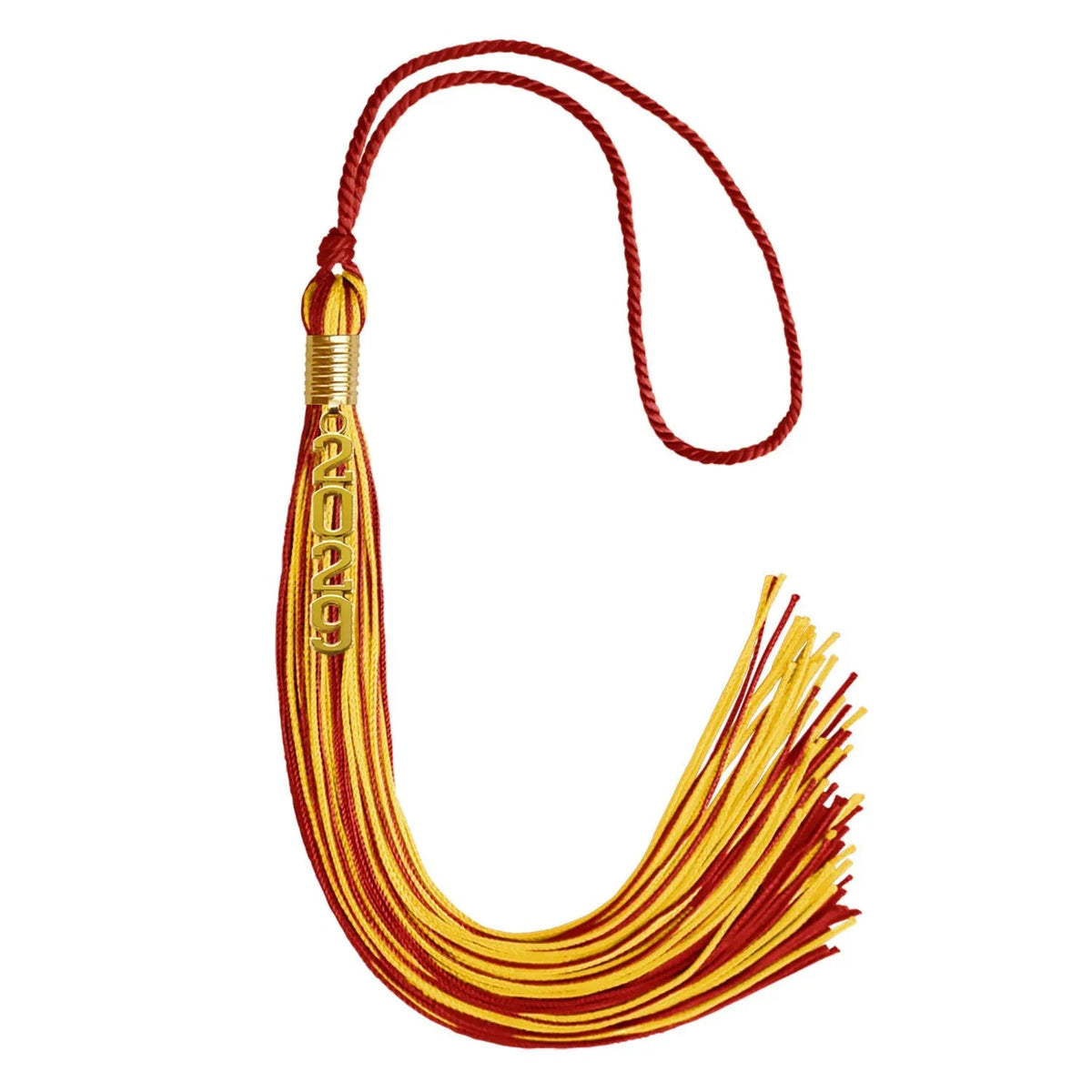 Red/Gold Mixed Color Graduation Tassel with Gold Stacked Date Drop - Endea Graduation