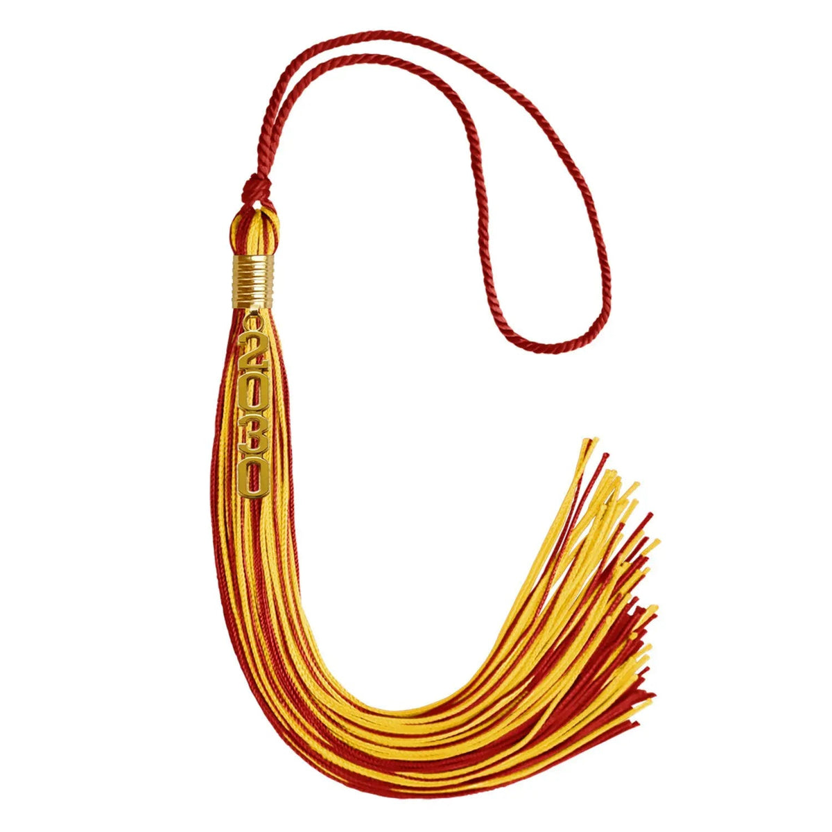 Red/Gold Mixed Color Graduation Tassel with Gold Stacked Date Drop - Endea Graduation