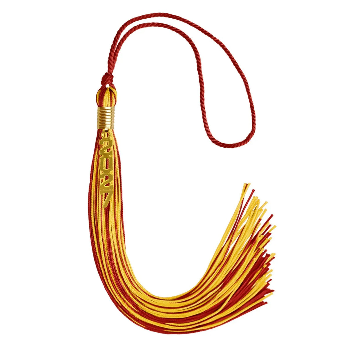 Red/Gold Mixed Color Graduation Tassel with Gold Stacked Date Drop - Endea Graduation