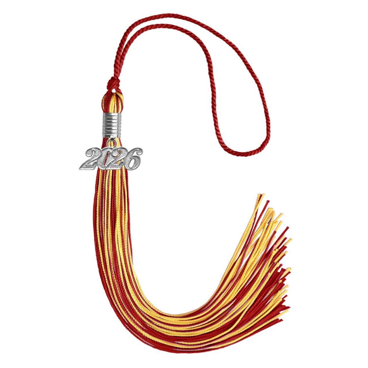 Red/Gold Mixed Color Graduation Tassel with Silver Date Drop - Endea Graduation