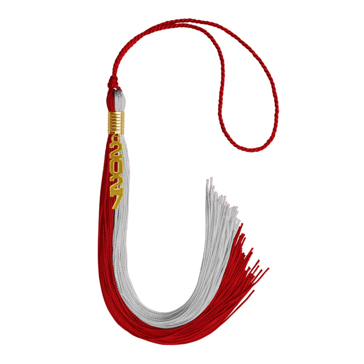 Red/Grey Graduation Tassel with Gold Stacked Date Drop - Endea Graduation