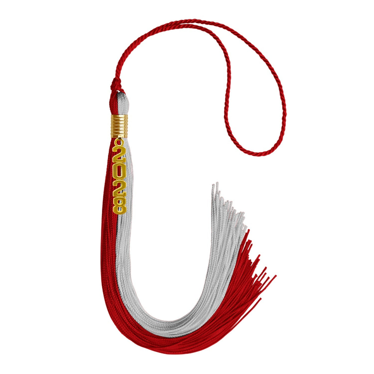 Red/Grey Graduation Tassel with Gold Stacked Date Drop - Endea Graduation