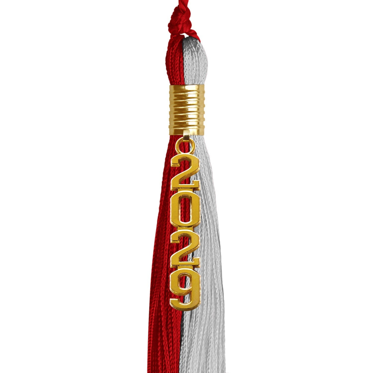 Red/Grey Graduation Tassel with Gold Stacked Date Drop - Endea Graduation