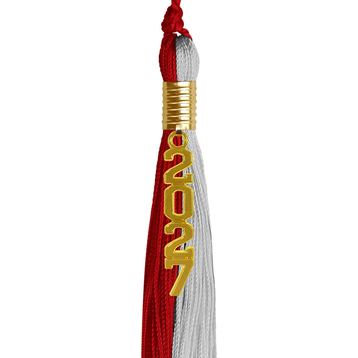 Red/Grey Graduation Tassel with Gold Stacked Date Drop - Endea Graduation