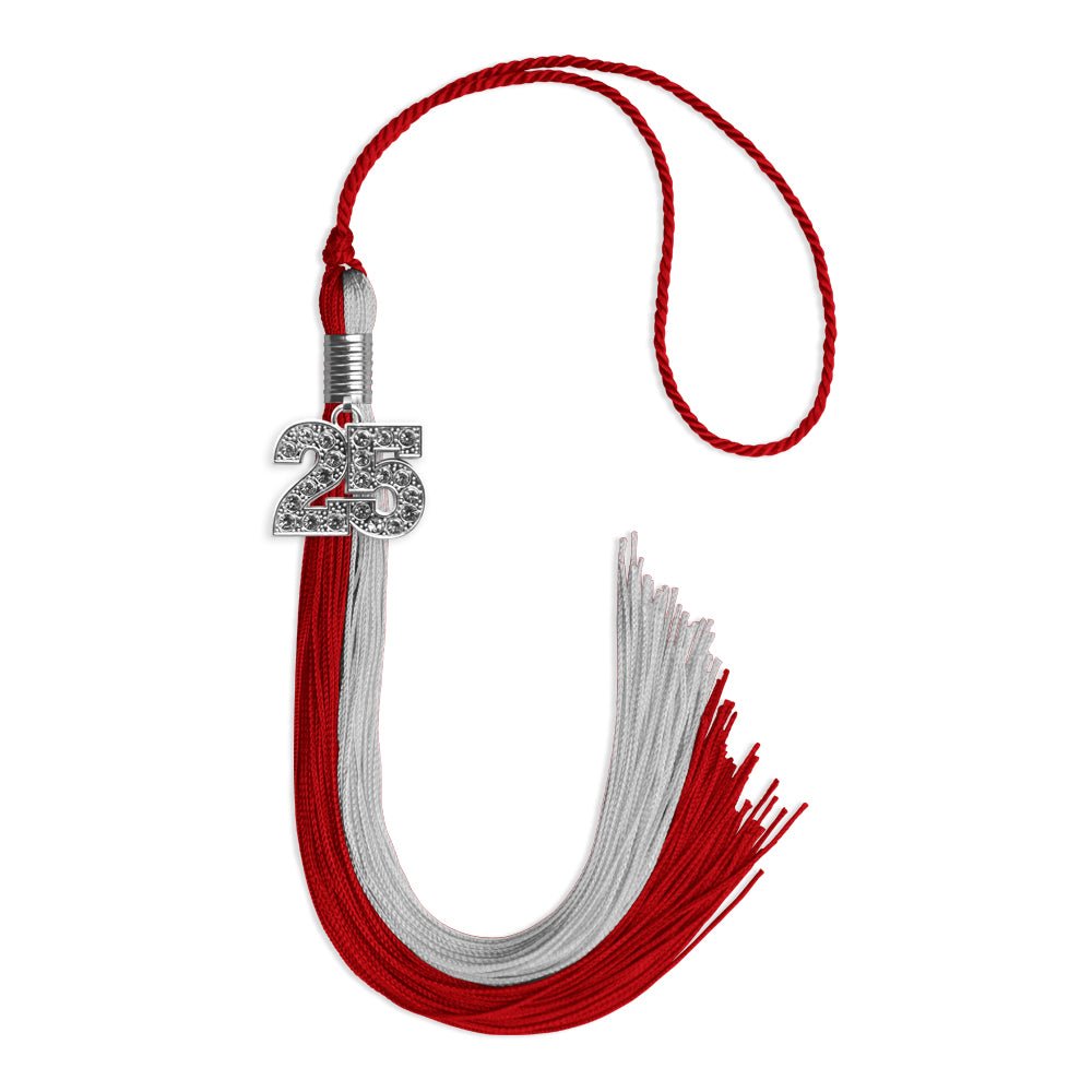 Red/Grey Graduation Tassel with Silver Date Drop - Endea Graduation