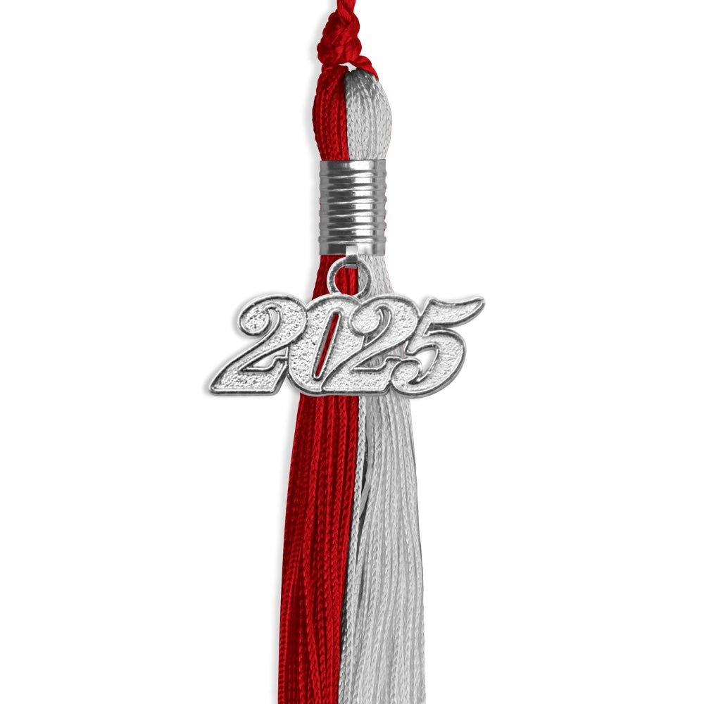 Red/Grey Graduation Tassel with Silver Date Drop - Endea Graduation