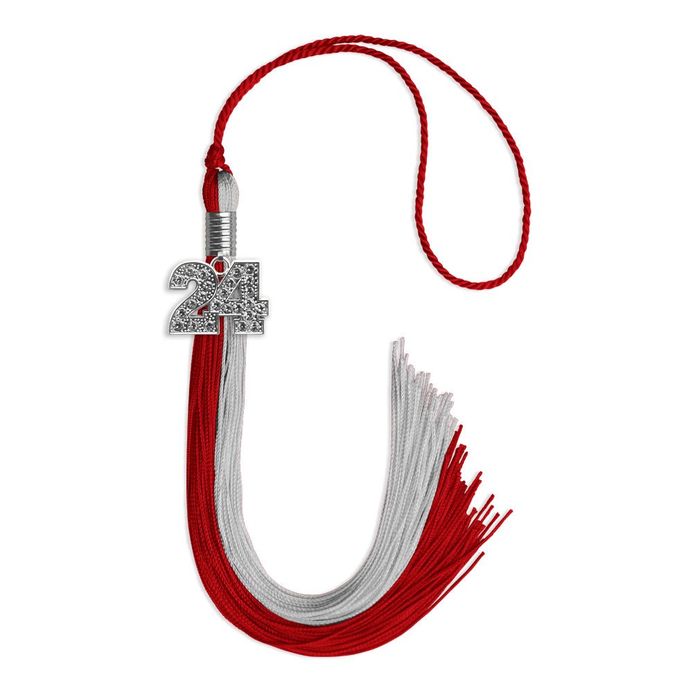 Red/Grey Graduation Tassel with Silver Date Drop - Endea Graduation