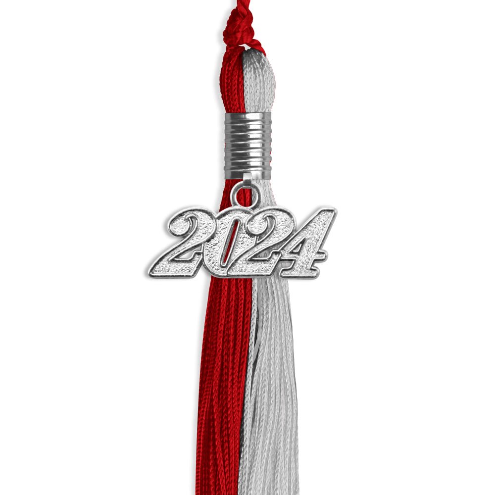 Red/Grey Graduation Tassel with Silver Date Drop - Endea Graduation