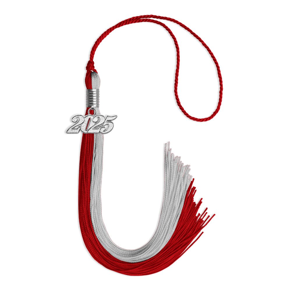 Red/Grey Graduation Tassel with Silver Date Drop - Endea Graduation