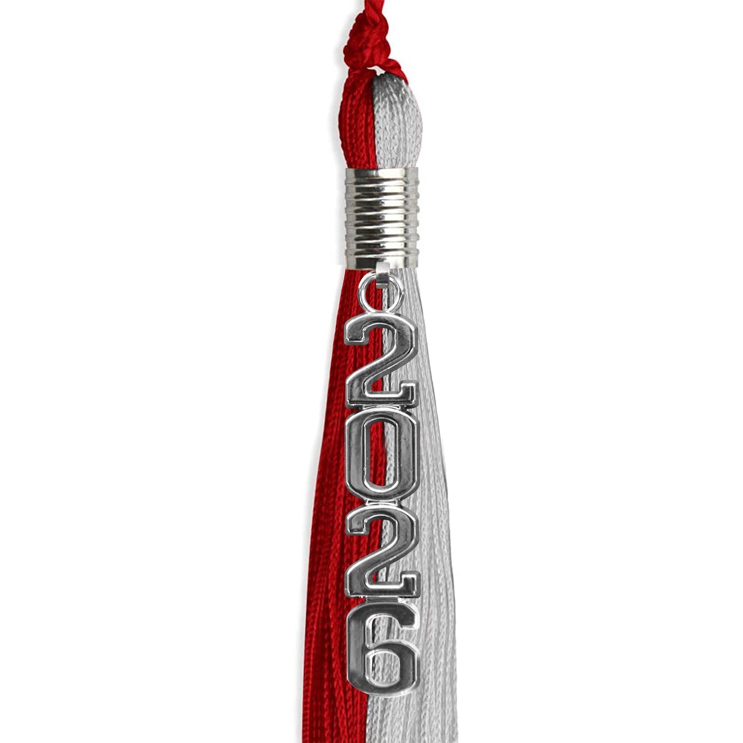 Red/Grey Graduation Tassel with Silver Stacked Date Drop - Endea Graduation