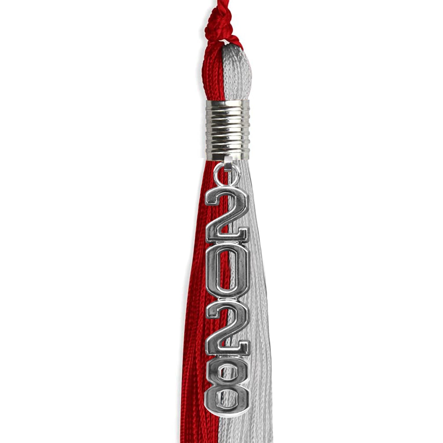 Red/Grey Graduation Tassel with Silver Stacked Date Drop - Endea Graduation