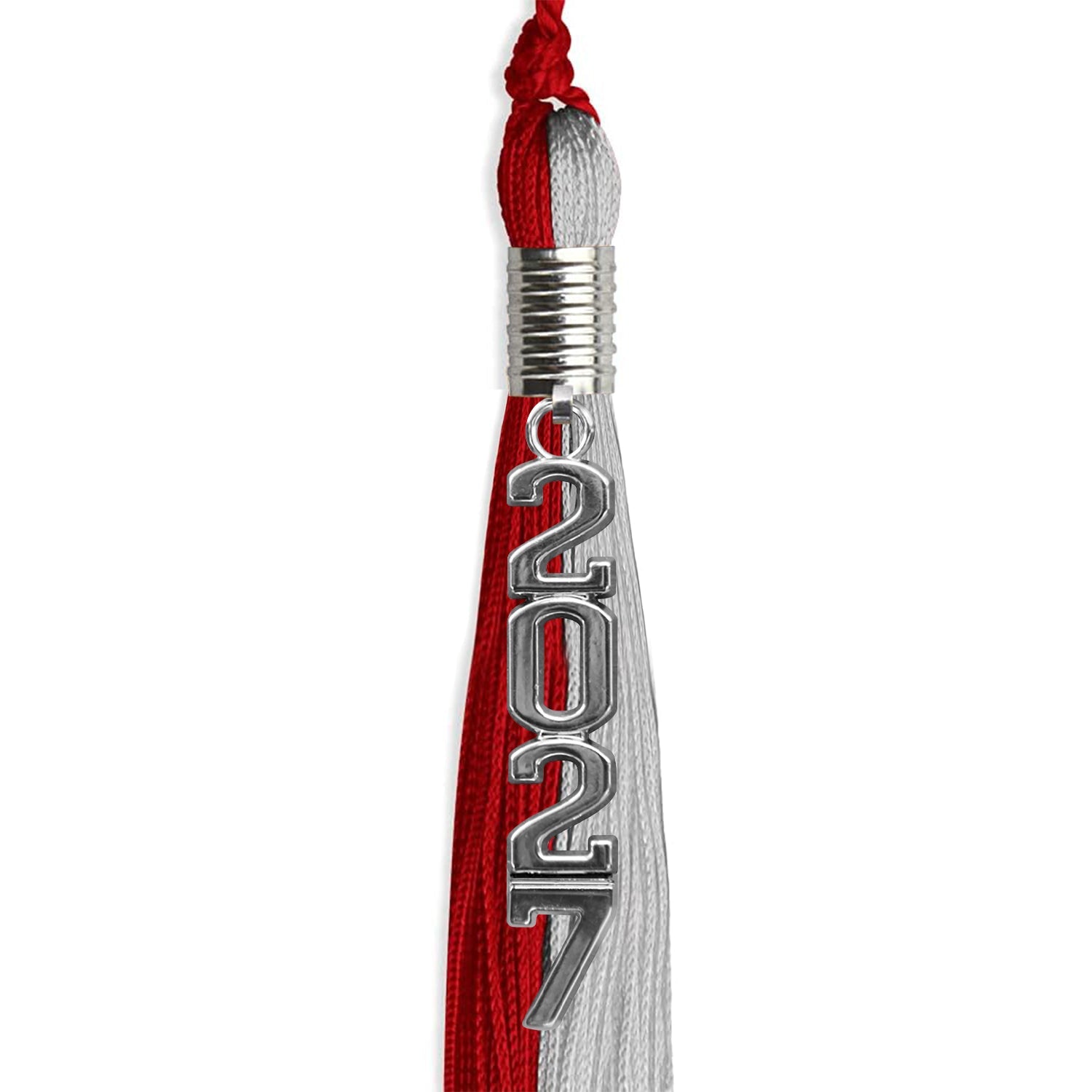 Red/Grey Graduation Tassel with Silver Stacked Date Drop - Endea Graduation