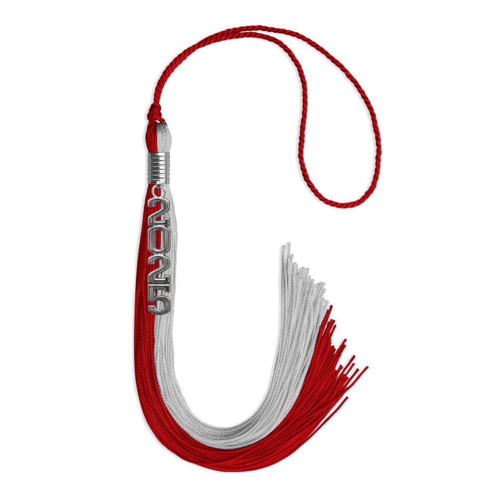 Red/Grey Graduation Tassel with Silver Stacked Date Drop - Endea Graduation