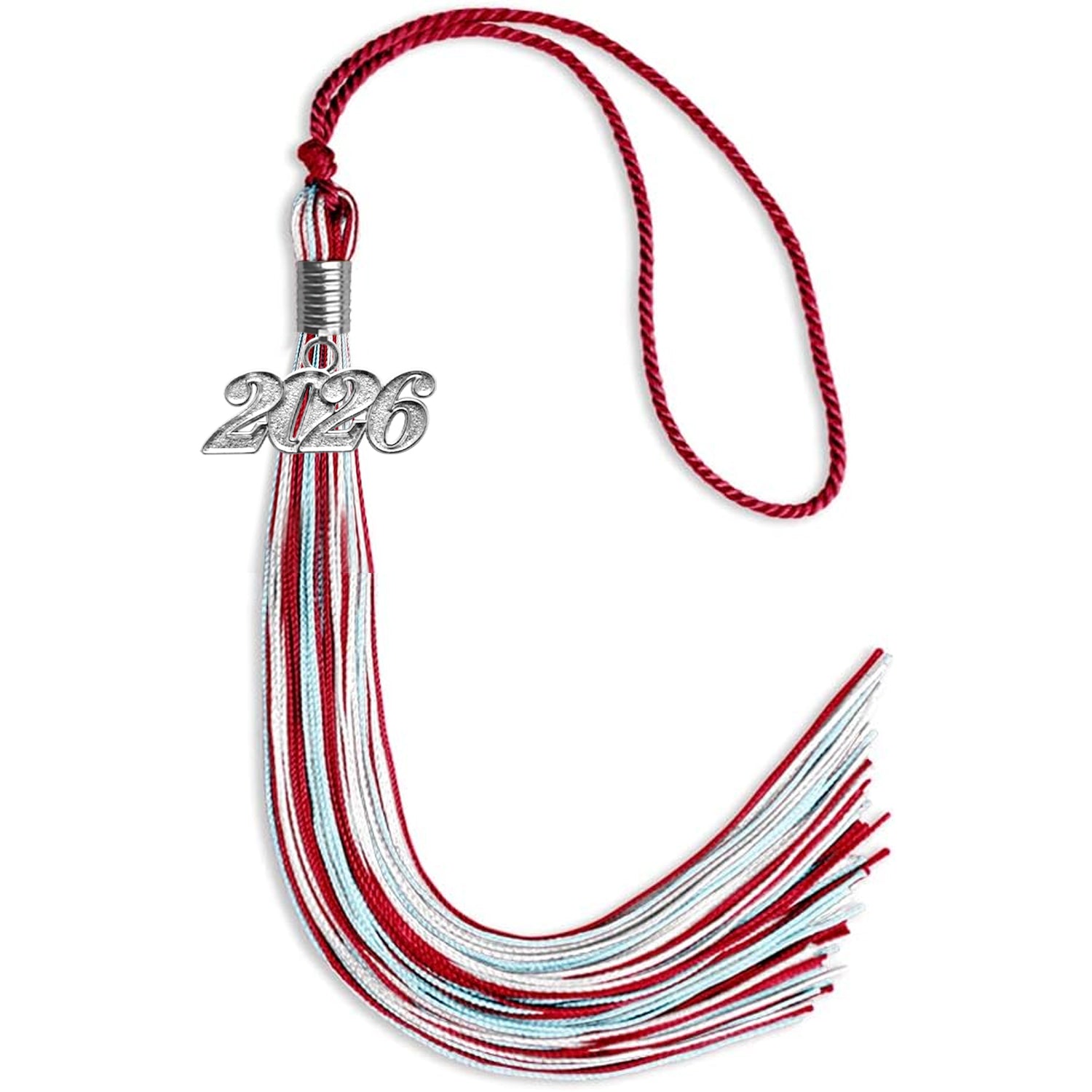 Red/Light Blue/White Mixed Color Graduation Tassel with Silver Date Drop - Endea Graduation