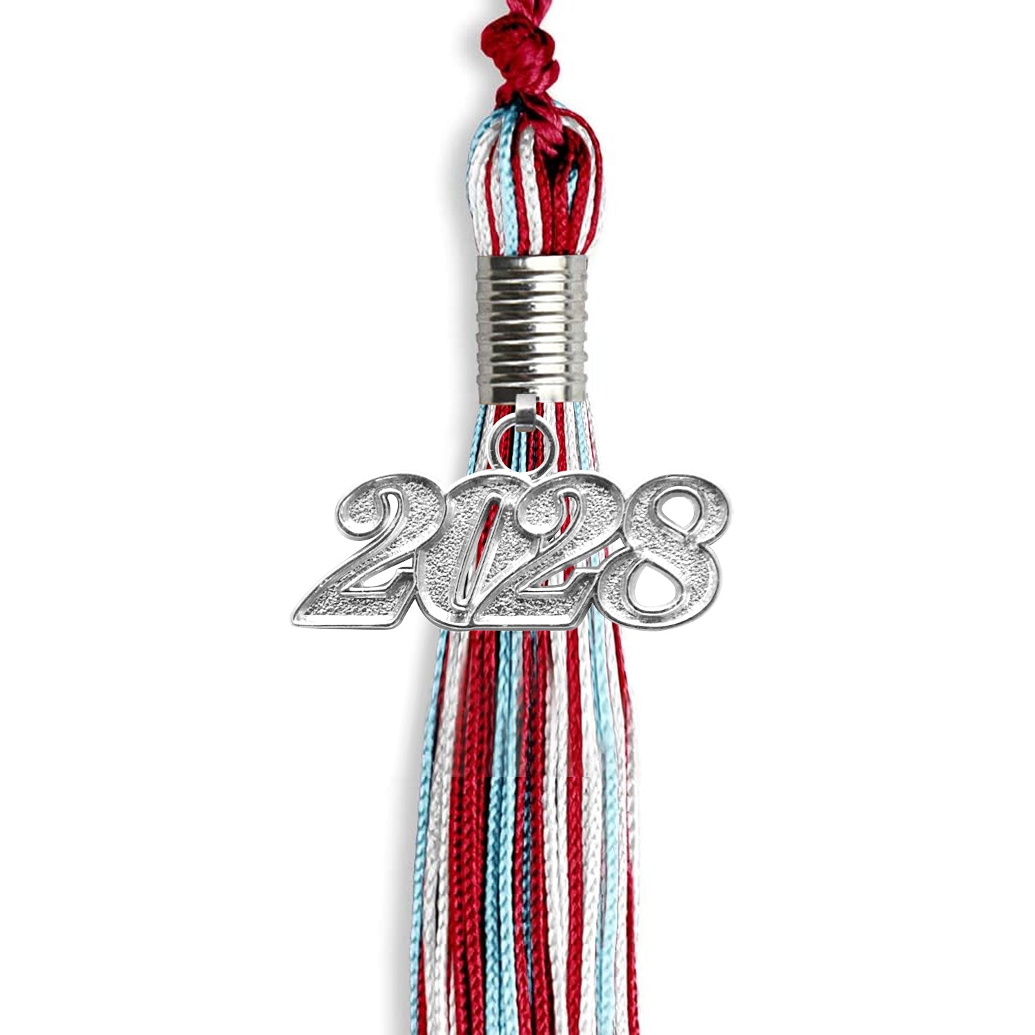 Red/Light Blue/White Mixed Color Graduation Tassel with Silver Date Drop - Endea Graduation