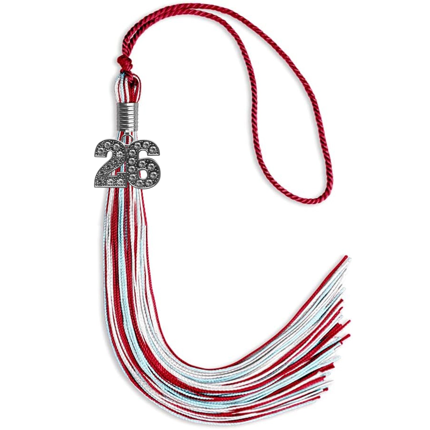 Red/Light Blue/White Mixed Color Graduation Tassel with Silver Date Drop - Endea Graduation