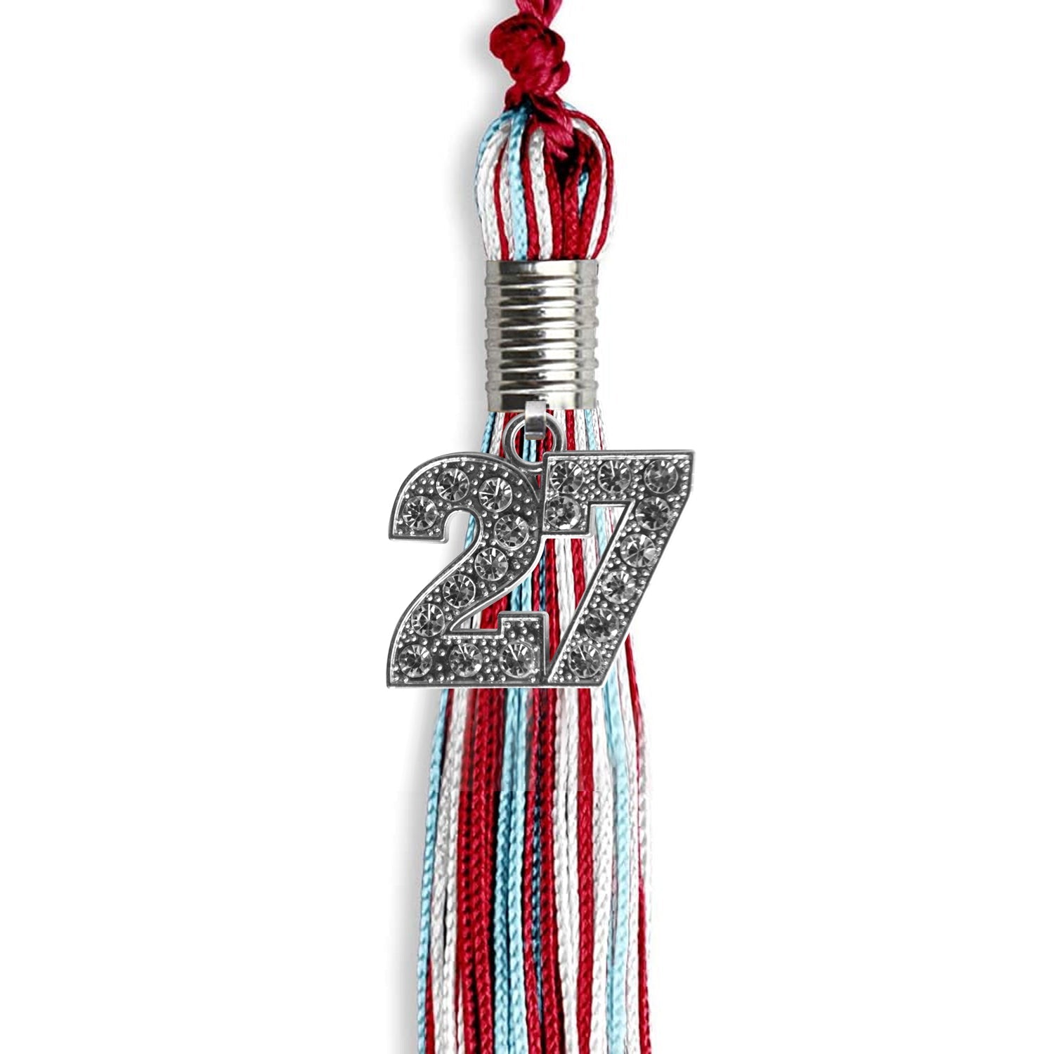 Red/Light Blue/White Mixed Color Graduation Tassel with Silver Date Drop - Endea Graduation