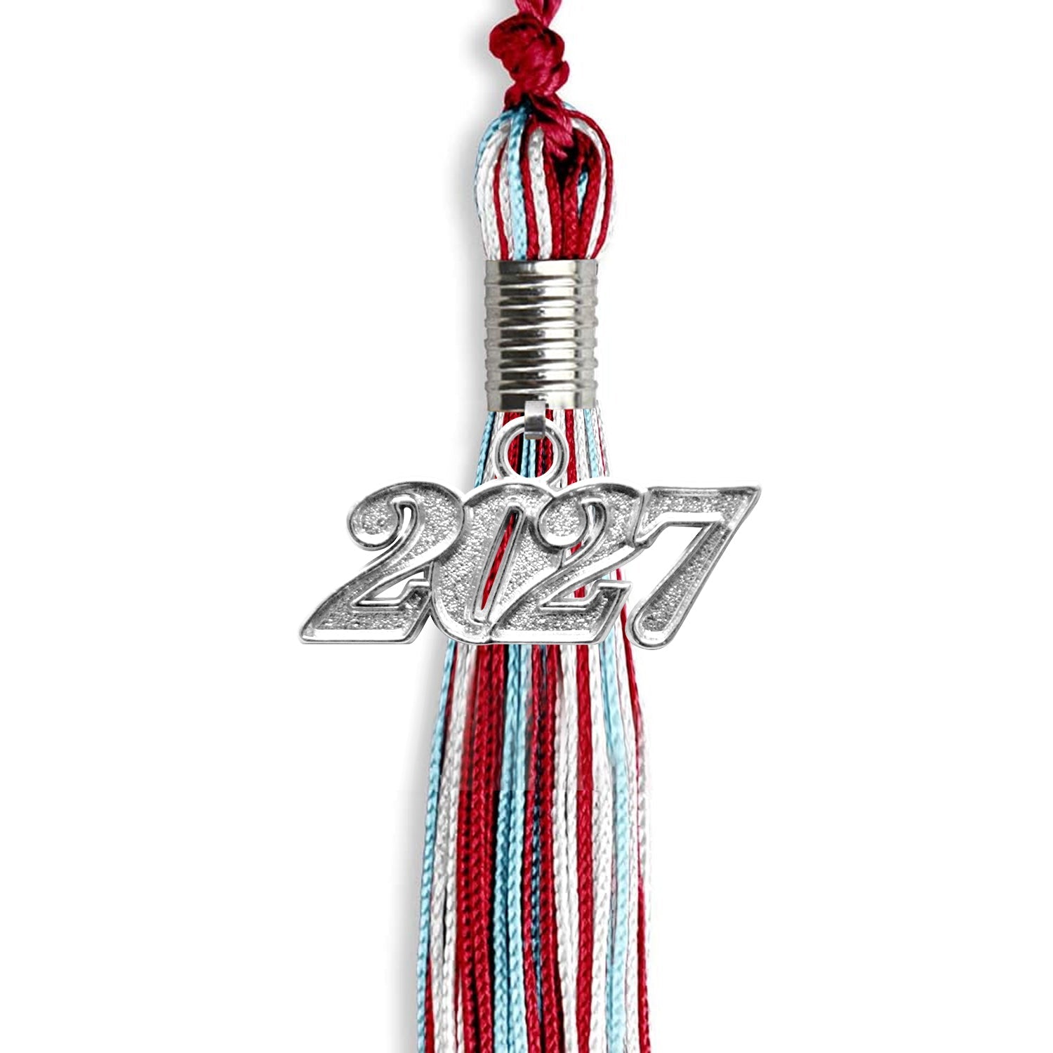 Red/Light Blue/White Mixed Color Graduation Tassel with Silver Date Drop - Endea Graduation