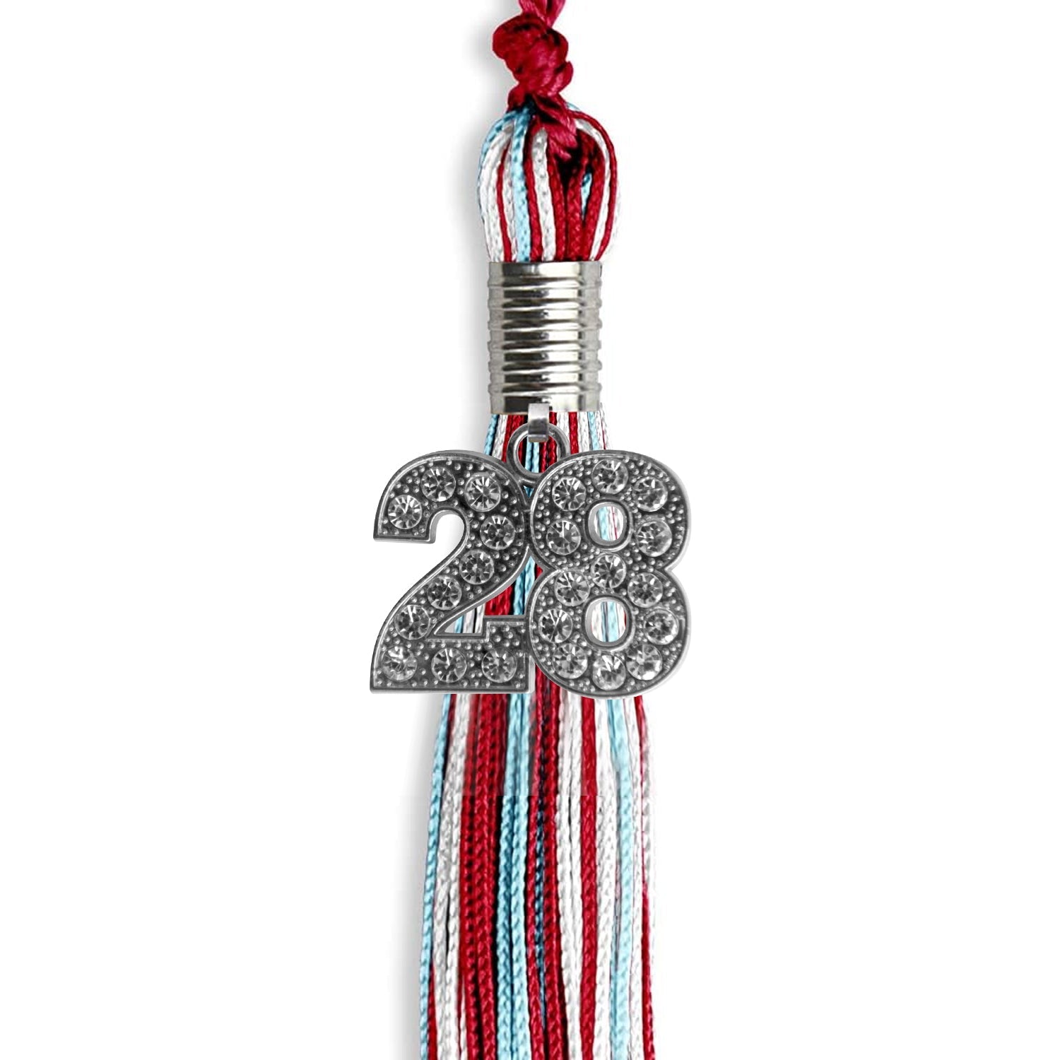 Red/Light Blue/White Mixed Color Graduation Tassel with Silver Date Drop - Endea Graduation