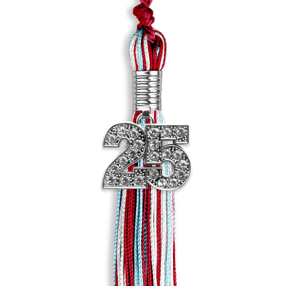 Red/Light Blue/White Mixed Color Graduation Tassel with Silver Date Drop - Endea Graduation