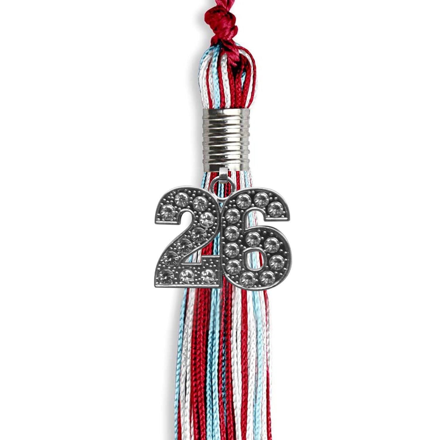 Red/Light Blue/White Mixed Color Graduation Tassel with Silver Date Drop - Endea Graduation