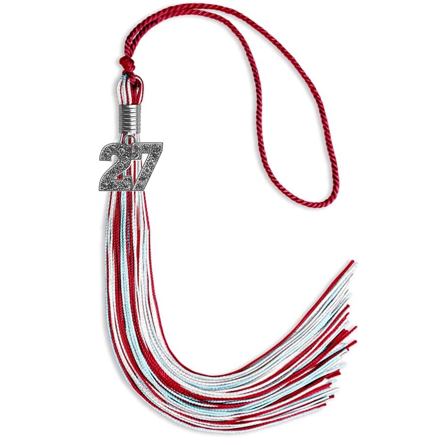 Red/Light Blue/White Mixed Color Graduation Tassel with Silver Date Drop - Endea Graduation