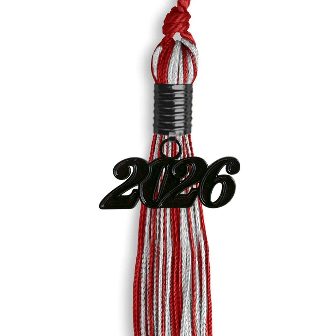 Red/Silver Mixed Color Graduation Tassel with Black Date Drop - Endea Graduation