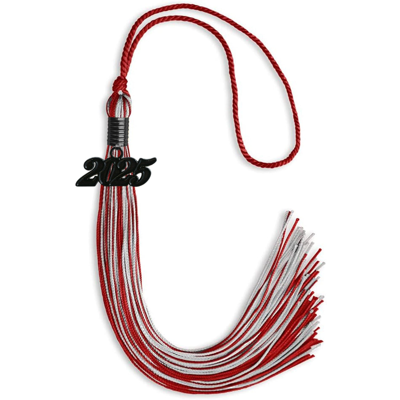Red/Silver Mixed Color Graduation Tassel with Black Date Drop - Endea Graduation