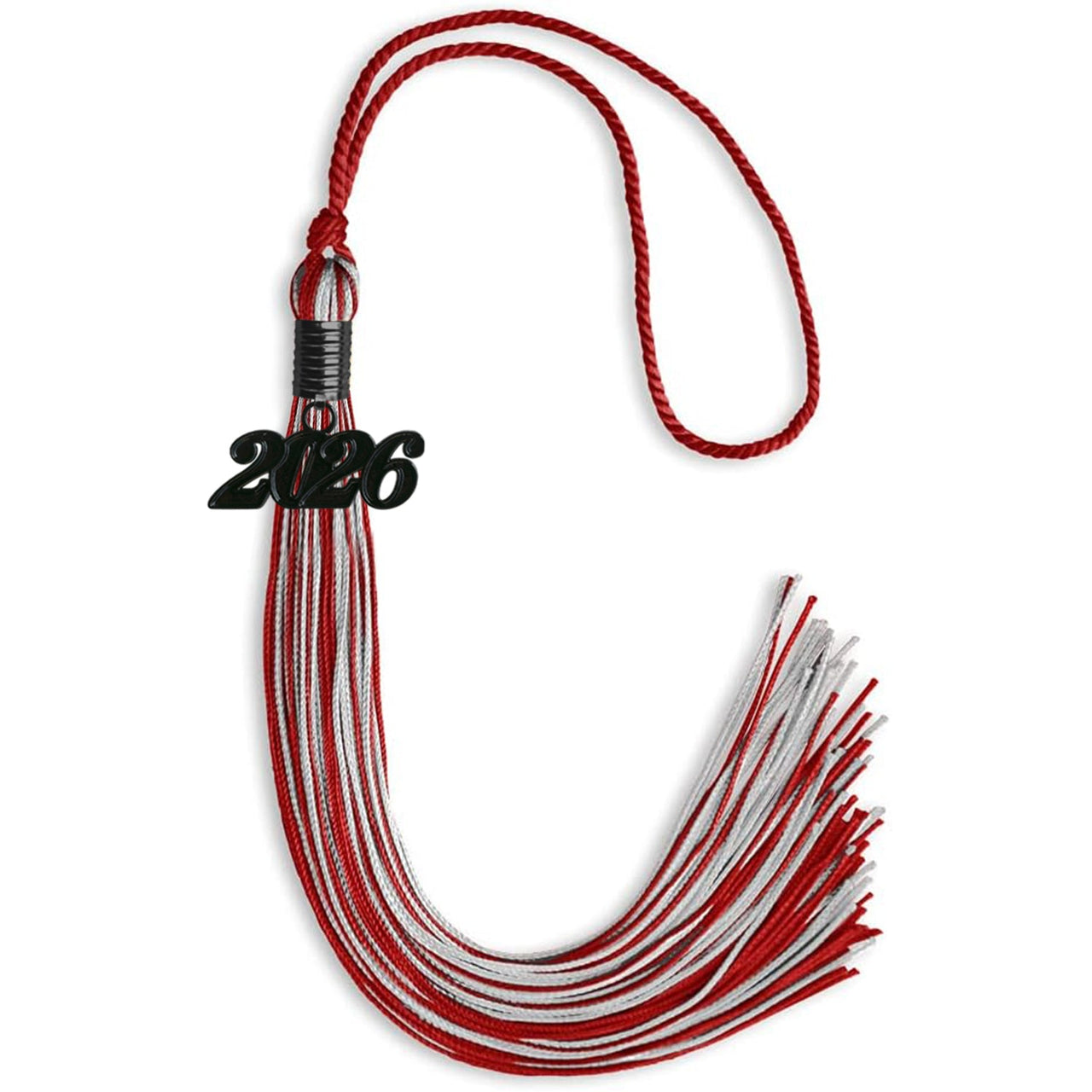 Red/Silver Mixed Color Graduation Tassel with Black Date Drop - Endea Graduation