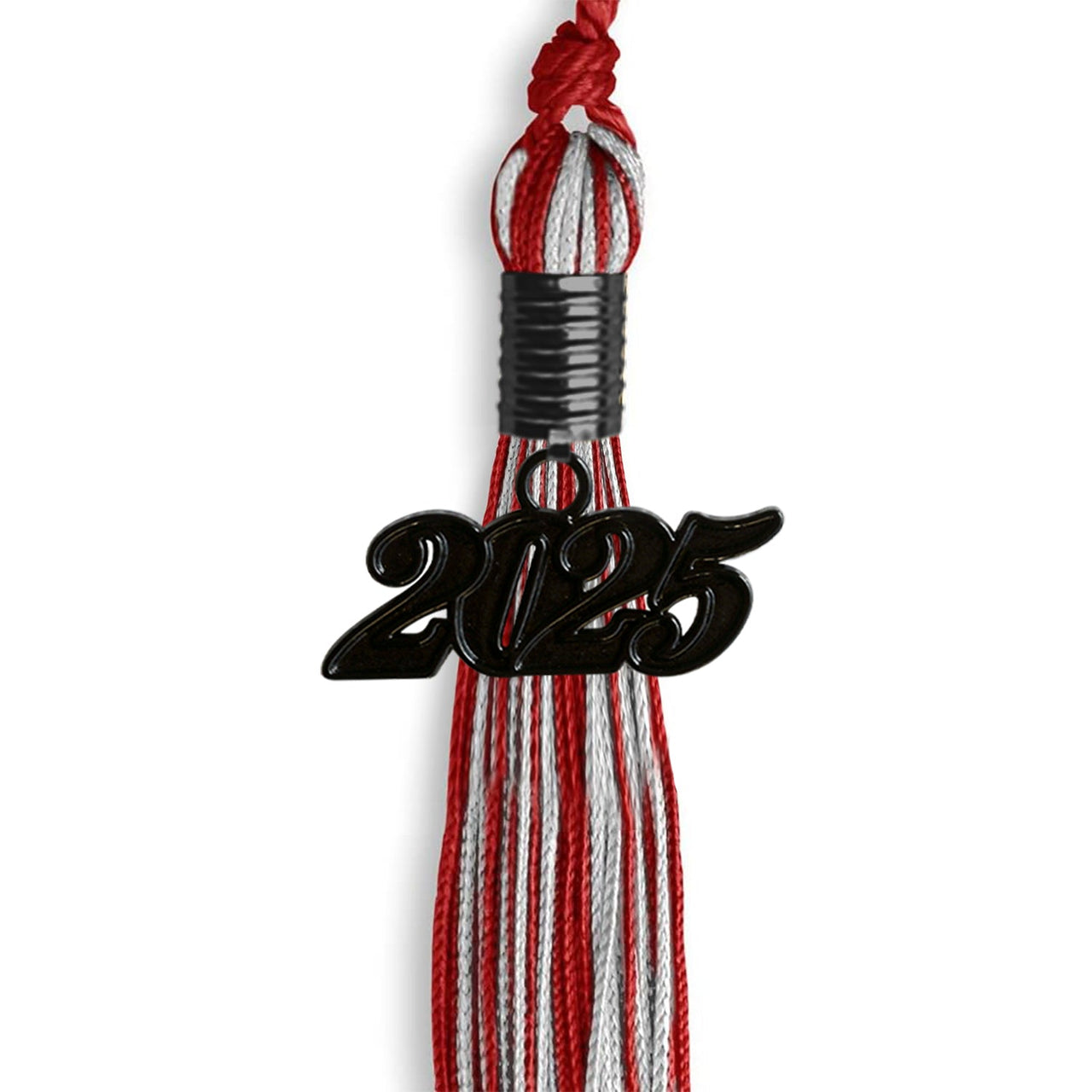 Red/Silver Mixed Color Graduation Tassel with Black Date Drop - Endea Graduation
